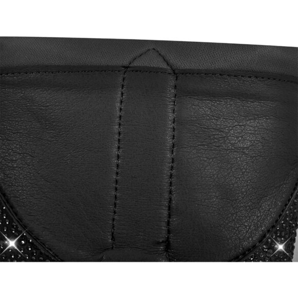 Sparkly Rhinestones Fauxt Sequins Black Leather High Calf Heeled Boots For Women - Picture 5 of 5